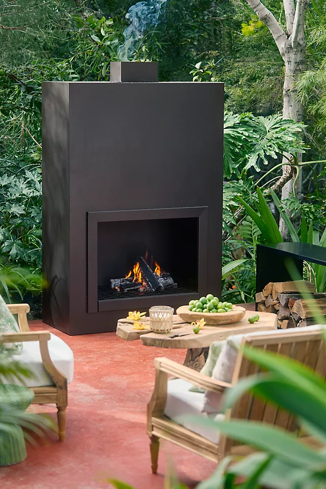 Weathering Steel Paned Outdoor Fireplace, Extra Large