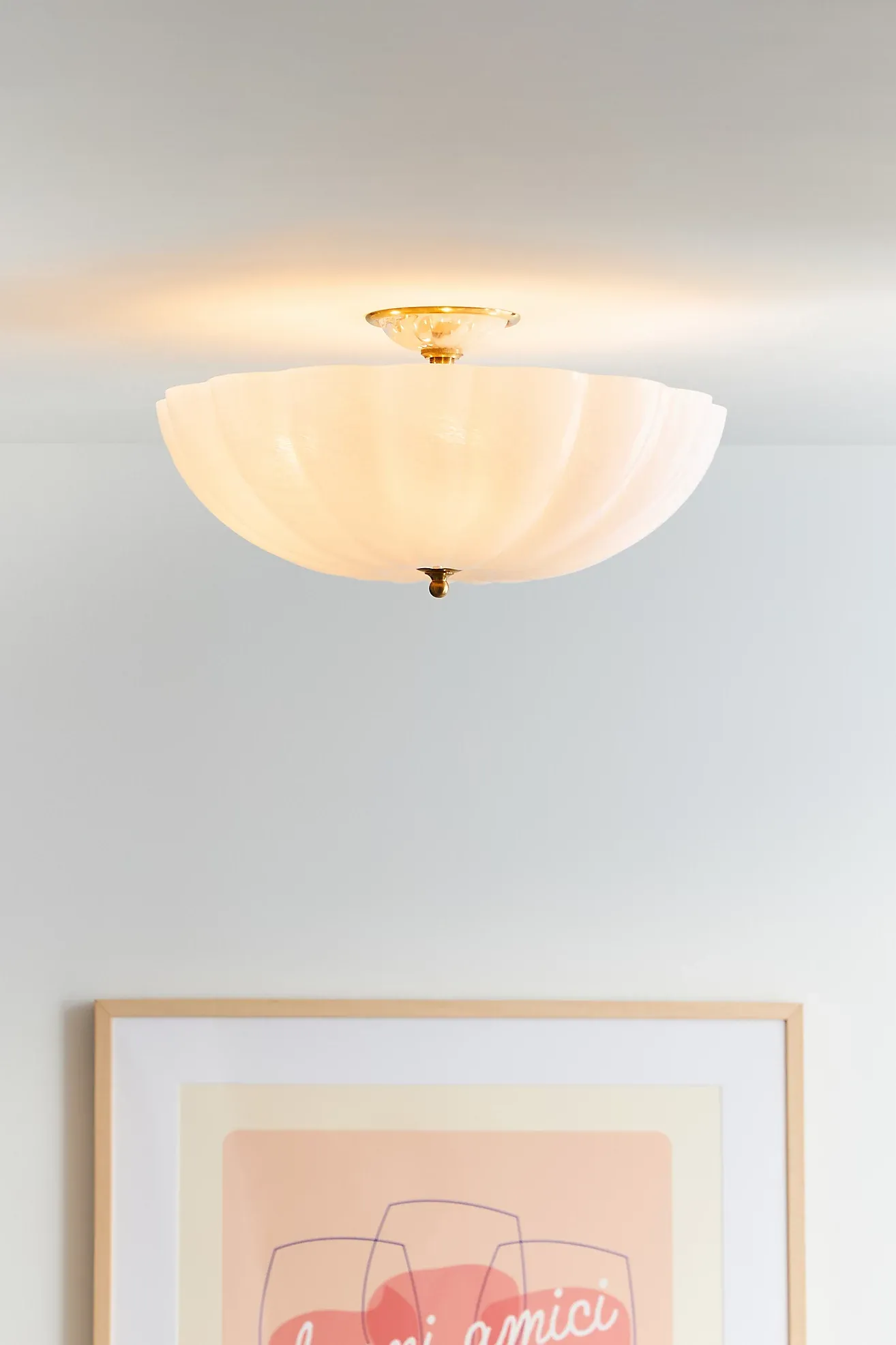 Rosehill Scalloped Glass & Brass Semi-Flush Mount