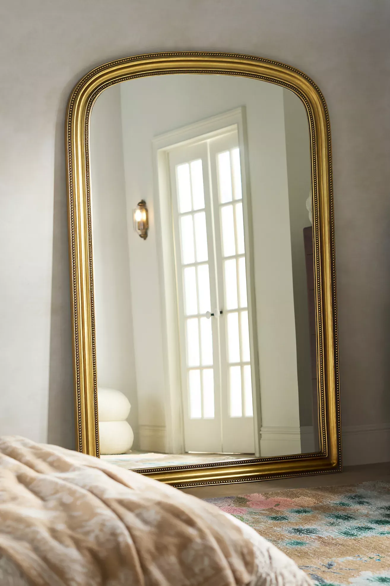 The Gleaming Louie Beaded Arched Floor Mirror