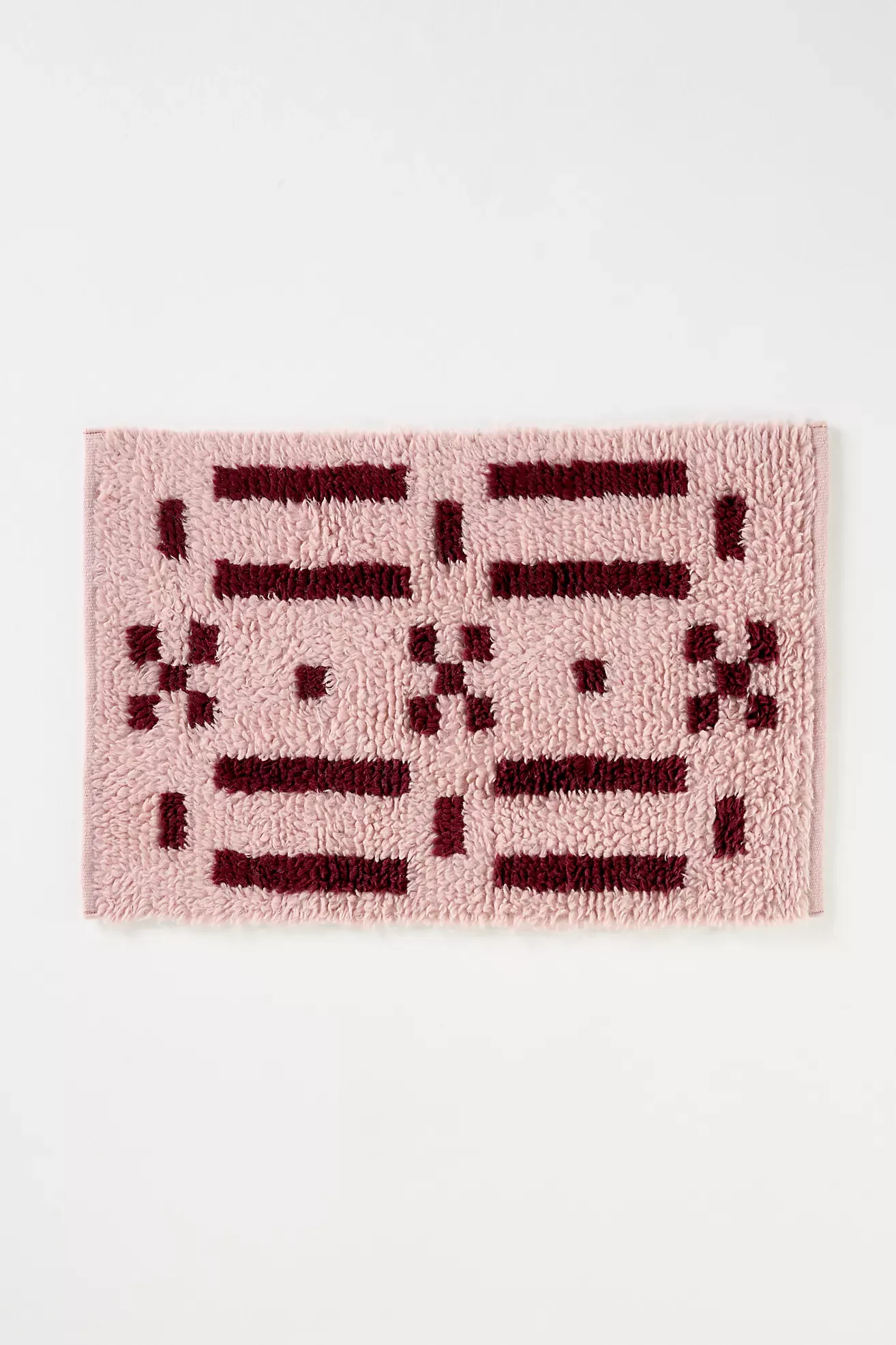 Pink Grid Handwoven Cotton Wool Blend Shag Geometric Rug