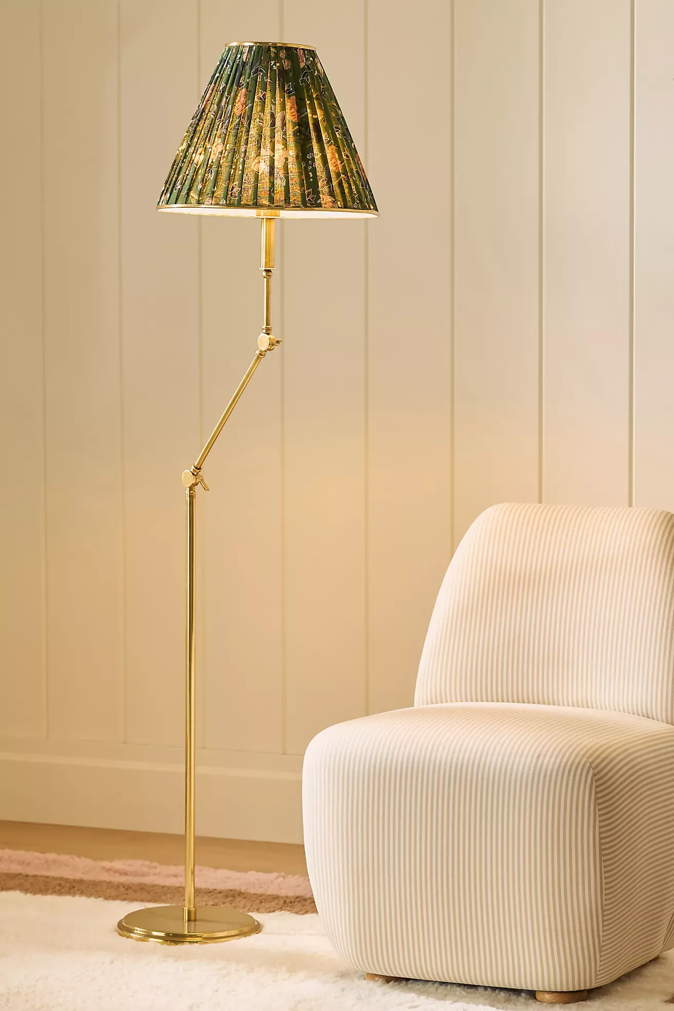 Lee Ruched Articulating Printed Shade Brass Floor Lamp