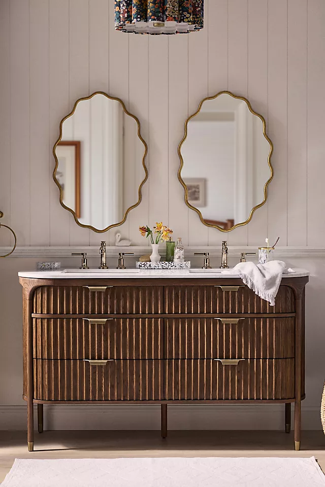 The Isla Marble-Top Fluted-Wood Double-Bathroom Vanity