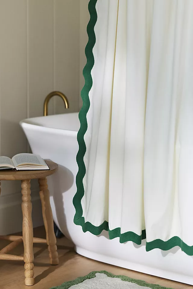 Maeve by Anthropologie Embroidered Scalloped Cotton Shower Curtain